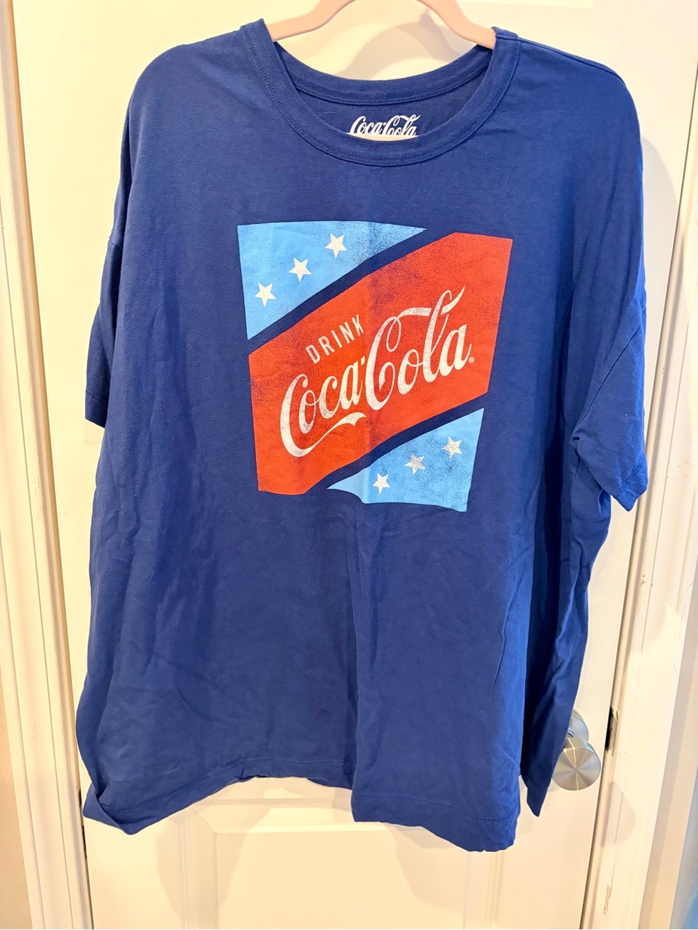 Old Navy women’s Coca Cola Blue Tee with Red & Light Blue Logo